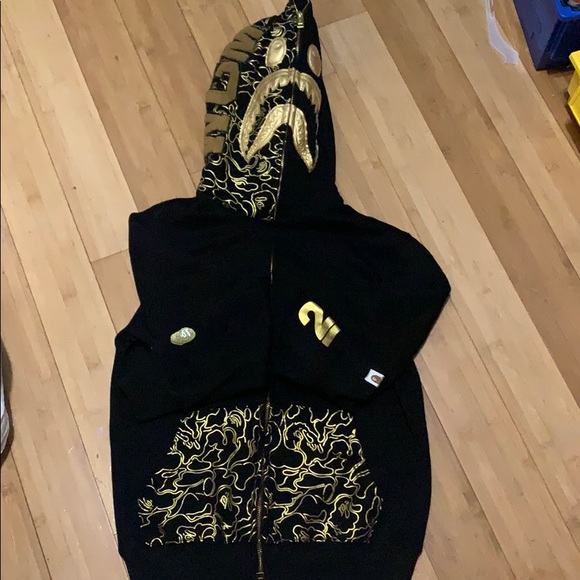 bape shark gold zip